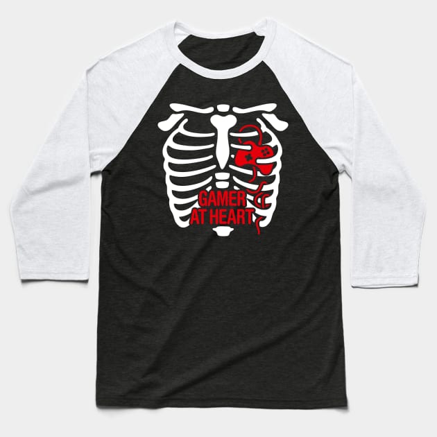 Gamer at heart Halloween Rib cage video game controller gaming Baseball T-Shirt by LaundryFactory